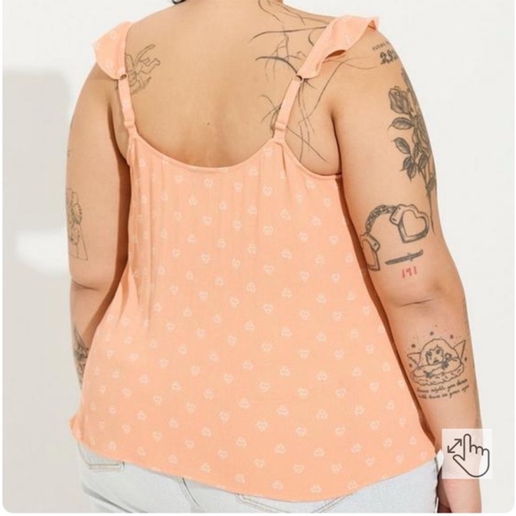 Torrid Washable Crinkle Gauze V-Neck Ruffle Strap Tank - Picture 3 of 9